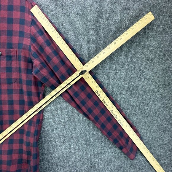 Teddy‎ Stratford Shirt Mens 3 M/L Maroon Blue Zip Button Up Check Cotton Pockets - Picture 13 of 16